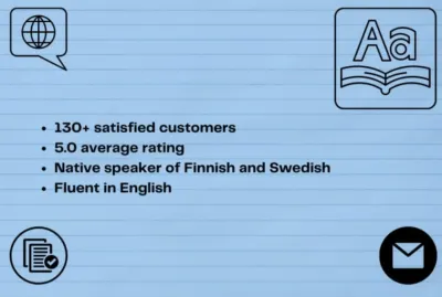 I will translate from or to finnish, swedish or english